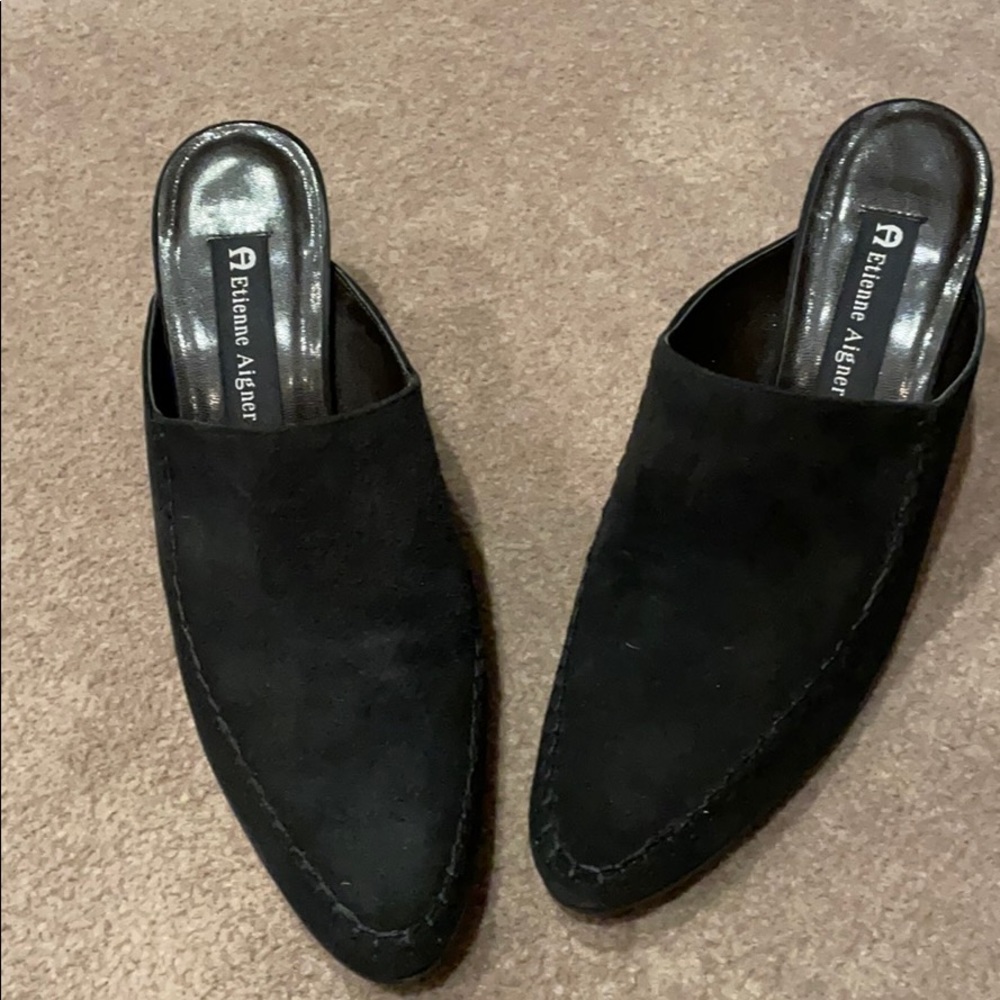Etienne Aigner black suede 71/2 mules